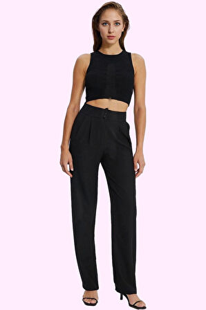 Kadın Basic Geniş Paça Pantolon Yüksek Bel Rahat Kullanım Yaz Aylarının Vazgeçilmezi