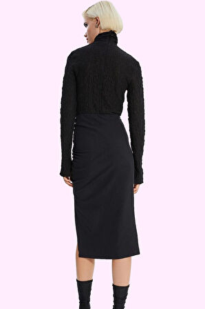 Yazlık Kadın Midi Etek; Kalem Yüksek Bel Finike Dokuma Günlük Kullanım Yaz Aylarının Vazgeçilmezi