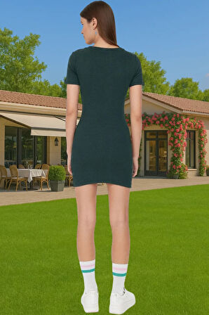 Kadın Mini Elbise Örme Kumaş Bisiklet Yaka Bodycon Kalıp Rahat Konforlu Kesim Modern Stil