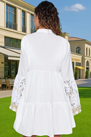 Pamuk Vual Dokuma Dantelli Püsküllü Mini Yazlık Elbise Rahat Ve Şık Modern Stil Yüksek Kalite