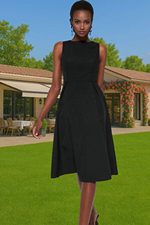 Kadın Bisiklet Yaka Kolsuz Midi Elastan Elbise Uzun Ömürlü Profesyonel Görünüm Zarifane Tasarım