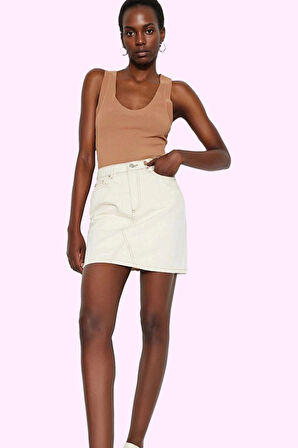 Kadın A line Denim Kemerli Etek Pamuk Günlük Kullanım Hafta Sonu Yaz Aylarının Vazgeçilmezi