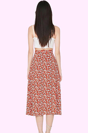 Kadın A line Midi Etek Dokuma Kumaş Viskoz Cepsiz Çiçek Desenli Günlük Yaz Aylarının Vazgeçilmezi