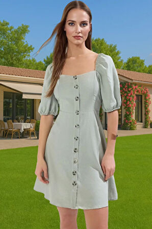 Yazlık Kadın Mini Elbise A Kesim Balon Kol Aerobin Dokuma Özenle Seçilmiş Rahat Ve Şık Şık Görünüm