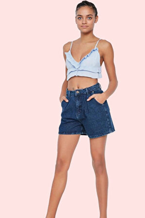 Kadın Denim Şort Pamuk Renk Straight Siluet Kısa Boy City Short Kalıp Yaz Aylarının Vazgeçilmezi