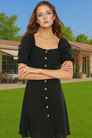 Yazlık Kadın Mini Elbise A Kesim Balon Kol Aerobin Dokuma Özenle Seçilmiş Rahat Ve Şık Şık Görünüm