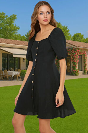 Yazlık Kadın Mini Elbise A Kesim Balon Kol Aerobin Dokuma Özenle Seçilmiş Rahat Ve Şık Şık Görünüm