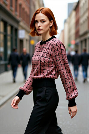 Kadın Orta Kalınlıkta Regular Kalıp Dokulu Triko Kazak Uzun Kollu Bisiklet Yaka Kış Kombinlerinin