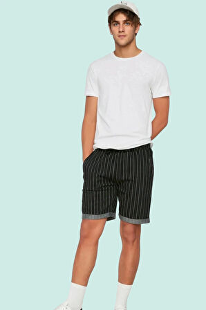 Erkek Yazlık Pamuk Straight Şort Çift Cepli Çizgili Rahat Günlük Kullanım Kaliteli Malzeme