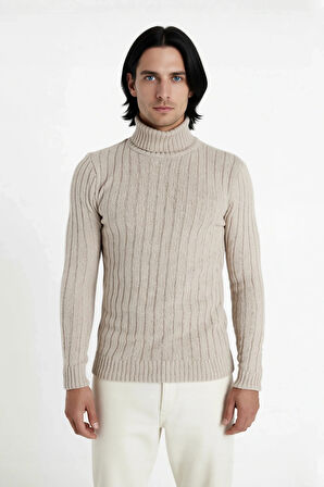 Erkek Fitted Balıkçı Yaka Triko Kazak Uzun Kollu Basic Tasarım Soğuk Günler İçin İdeal Konfor