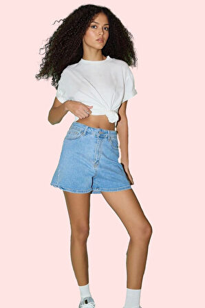 Kadın Cool & Comfort Denim Şort City Kalıp Yüksek Bel Yaz Günlük Hafta Sonu Modern Tasarım