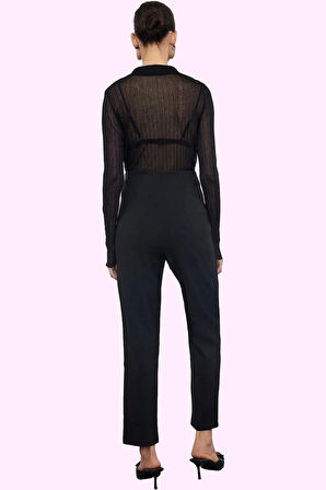 Kadın Polyester Elastan Dokuma Pantolon Yüksek Bel Cigarette Kalıp Tüm Sezonlar Günlük Kullanım