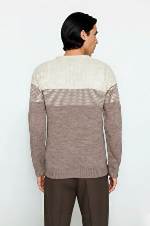 Erkek Rahat Kesim Bisiklet Yaka Renk Bloklu Akrilik Triko Kazak Soğuk Havalar İçin Mükemmel