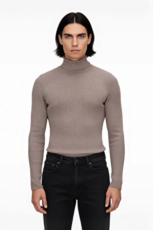 Erkek Fitted Balıkçı Yaka Fitilli Pamuklu Kışlık Kazak Soğuk Havalarda Tarz Sahibi Görünüm Sağlar