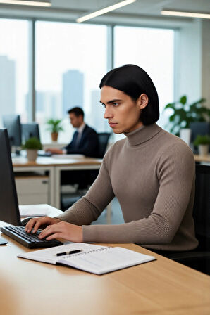 Erkek Fitted Balıkçı Yaka Fitilli Pamuklu Kışlık Kazak Soğuk Havalarda Tarz Sahibi Görünüm Sağlar