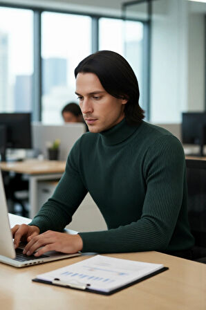 Erkek Fitted Balıkçı Yaka Fitilli Pamuklu Kışlık Kazak Soğuk Havalarda Tarz Sahibi Görünüm Sağlar