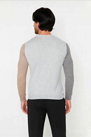 Erkekler İçin Casual Günlük Giyim Bisiklet Yaka Renk Bloklu Fitted Kalıp Uzun Kollu Kazak Kaliteli