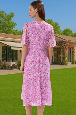 Polyester Midi Elbise Şifon Kumaş A Kesim Melek Kol Astarlı Zarifane Tasarım Trend Tasarım