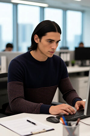 Erkek Uzun Kol Bisiklet Yaka Çizgili Triko Kazak Soğuk Havalarda Şıklık ve Konfor Sunar Kaliteli