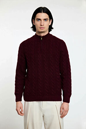 Unisex Modern Regular Fit Fermuarlı Saç Örgü Kalın Triko Kazak Soğuk Günlerde Sıcaklık Ve Stil