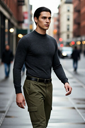Erkek Yarım Balıkçı Yaka Fitted Basic Triko Kazak Kışlık Kombinlerinize Şık Ve Konforlu Bir Dokunuş.
