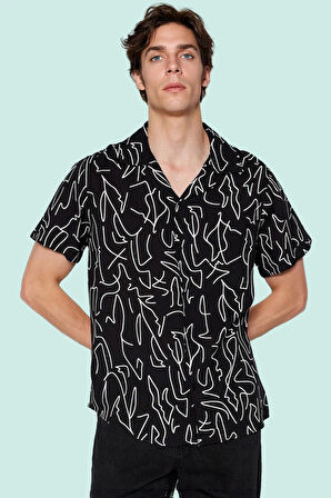 Erkek Dokuma Kumaş Apaş Yaka Gömlek Geometrik Desen Kısa Kol Yazlık Sürdürülebilir Günlük Kullanım