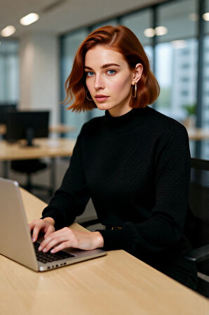 Kadın Dik Yaka Dokulu Balon Kol Regular Kalıp Akrilik Triko Kazak Günlük Ve Rahat Kış Kombinleri