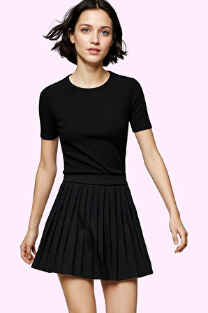 Yüksek Bel Kadın Mini Pileli Etek Casual Dokuma Kumaş A line Günlük Kullanım Modern Tasarım