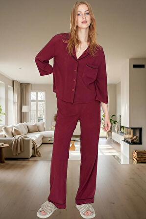 Ev Giyim Pijama Takımı Viskon Shally Dokuma Kışlık Modern Stil Özel Tasarım