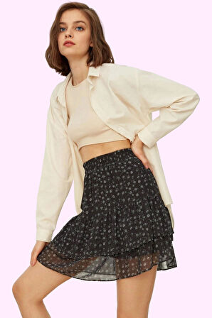 Kadın Kemerli Astarlı Mini Etek Polyester Şifon Kumaş Günlük Hafta Sonu Yaz Aylarının Vazgeçilmezi