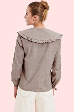 Kadın Pamuklu Dokuma Gömlek Regular Kalıp Bebe Yaka Kışlık Günlük Kullanım Kaliteli Malzeme