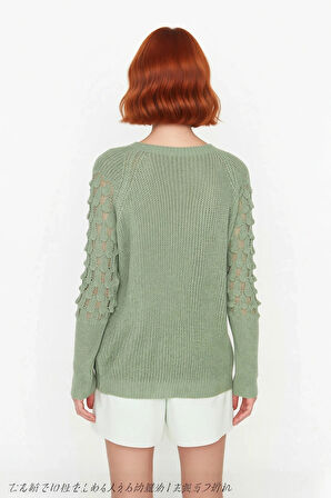 Kadın Günlük Stilinize Özel Dokulu Akrilik Bisiklet Yaka Regular Kalıp Uzun Kol Triko Kazak