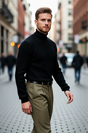 Erkekler İçin Düz Desen Balıkçı Yaka Akrilik Triko Kazak Kış Sezonunda Rahatlığı Ve Zarafeti