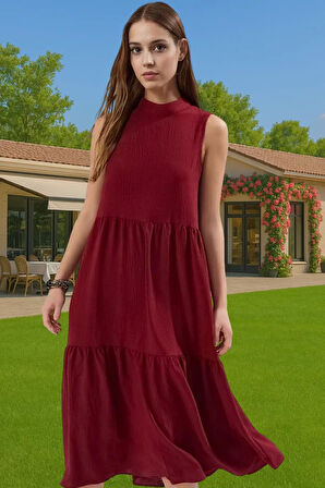 Kadın Yazlık Midi Elbise Nefes Alan Polyester Dokuma Kumaş Rahat Trend Tasarım Modern Stil