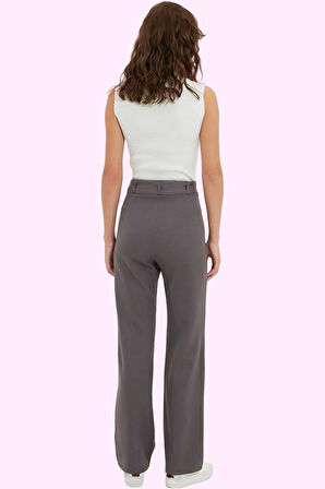 Kadın Kemerli Pantolon Regular Boy Straight Kalıp Finike Dokuma İş Pantolonu Günlük Kullanım