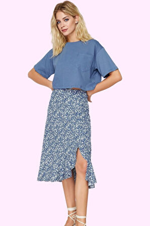 Kadın Skater Kalıp Midi Etek Renk Çiçek Desenli Yazlık Model Günlük Kullanım Modern Tasarım