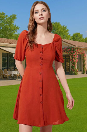 Yazlık Kadın Mini Elbise A Kesim Balon Kol Aerobin Dokuma Özenle Seçilmiş Rahat Ve Şık Şık Görünüm