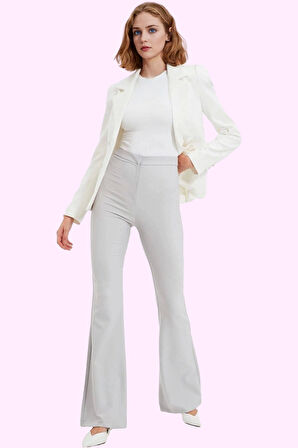 Kadın Regular Dokuma Pantolon İspanyol Paça Düz Desen Rahat Kalıp Yaz Aylarının Vazgeçilmezi