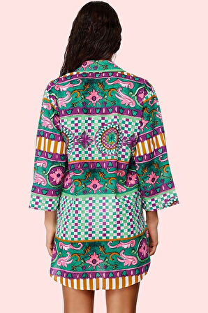 Kadın Truvakar Kol Pamuk Plaj Gömleği Püsküllü Etnik Desen Yaz Günlük Kullanım Özel Günler