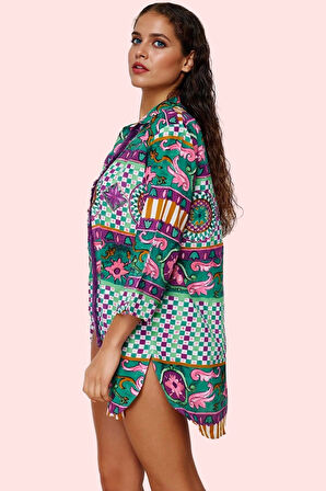 Kadın Truvakar Kol Pamuk Plaj Gömleği Püsküllü Etnik Desen Yaz Günlük Kullanım Özel Günler