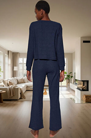 Pamuklu Pijama Takımı Örme Kumaş Rahat Kalıp Kış İçin İdeal Konforlu Kesim Yüksek Kalite