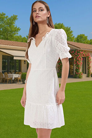 Yazlık Mini A Kesim Brode Elbise Pamuklu Rahat Günlük Premium Kalite Zarifane Tasarım