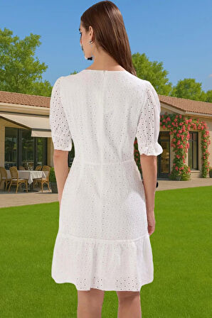 Yazlık Mini A Kesim Brode Elbise Pamuklu Rahat Günlük Premium Kalite Zarifane Tasarım