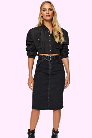 Kadın Yüksek Belli Denim Kalem Etek Midi Boy Casual Günlük Hafta Sonu Yaz Aylarının Vazgeçilmezi