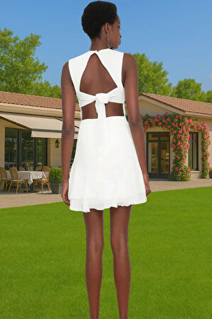 Kadın Yazlık Mini Elbise A Line V Yaka Şifon Dokuma Trend Tasarım Kaliteli İşçilik Zarifane Tasarım