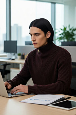 Erkek Casual Giyim İçin İdeal Regular Fit Düz Desen Fermuarlı Balıkçı Yaka Kalın Triko Kazak