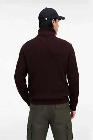 Erkek Casual Giyim İçin İdeal Regular Fit Düz Desen Fermuarlı Balıkçı Yaka Kalın Triko Kazak