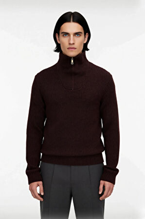 Erkek Casual Giyim İçin İdeal Regular Fit Düz Desen Fermuarlı Balıkçı Yaka Kalın Triko Kazak