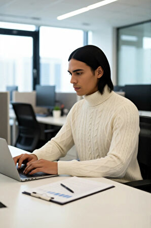 Erkek Balıkçı Yaka Saç Örgü Desenli Kalın Triko Fitted Kalıp Standart Kol Günlük Kazak Kaliteli