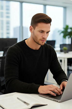 Erkek Uzun Kollu Fitted Kesim Basic Dokulu Triko Kazak Soğuk Havalarda Tarz Sahibi Görünüm